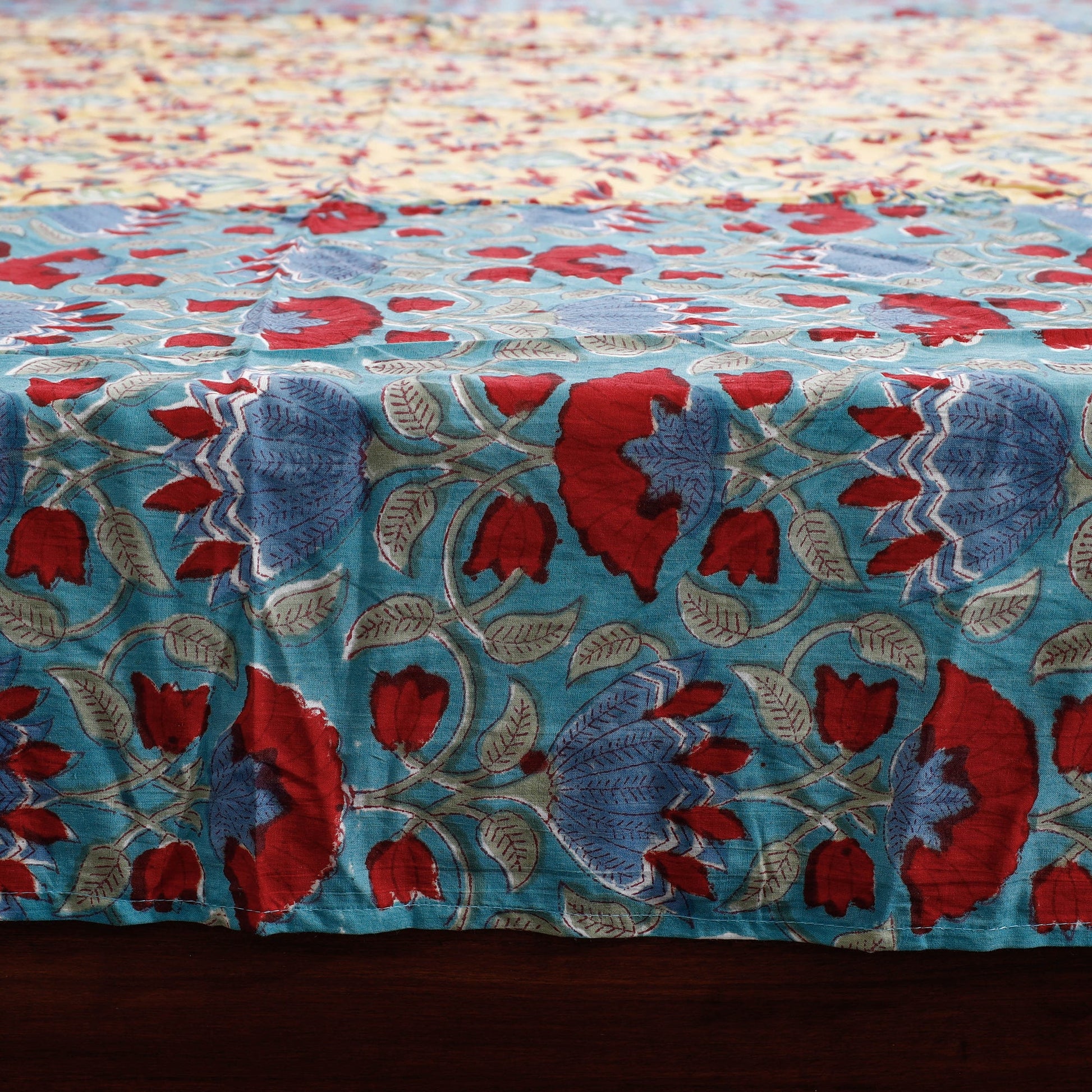 Blue - Block Print Patchwork Cotton Sanganeri Bed Sheet