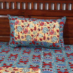 Blue - Block Print Patchwork Cotton Sanganeri Bed Sheet