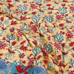 Blue - Block Print Patchwork Cotton Sanganeri Bed Sheet