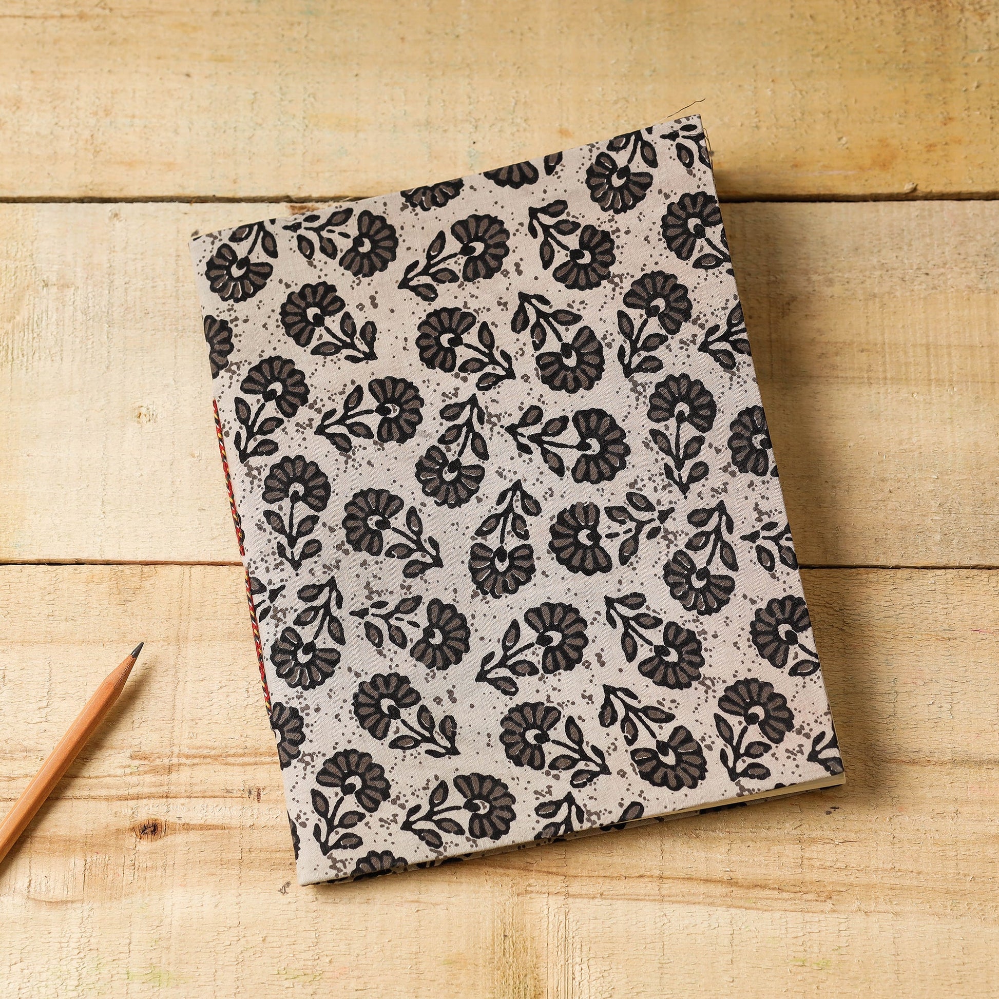 Beige - Sanganeri Fabric Cover Handmade Paper Notebook (9 x 7 in)