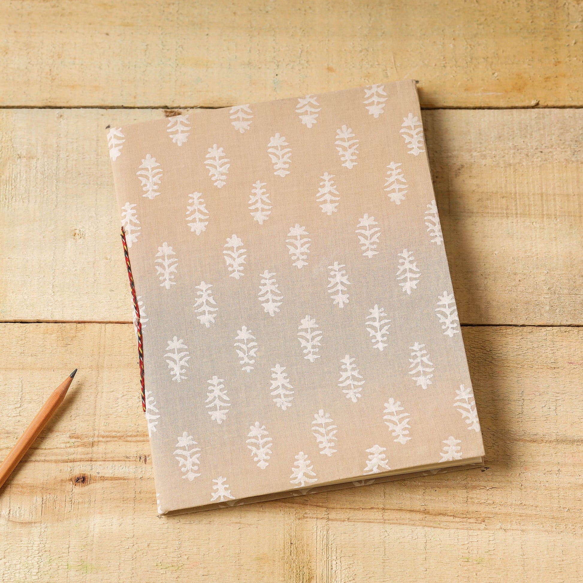 Brown - Sanganeri Fabric Cover Handmade Paper Notebook (9 x 7 in)