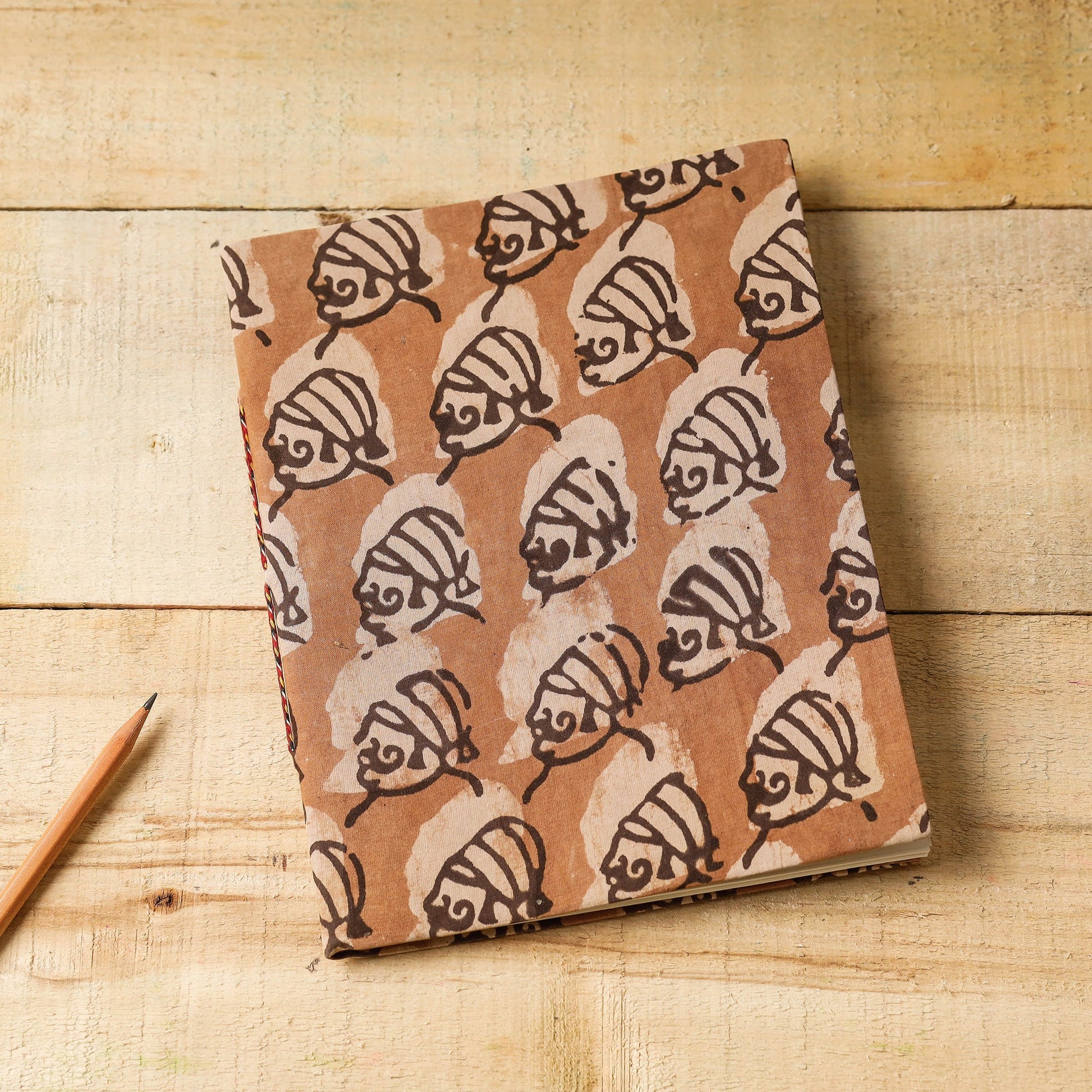 Brown - Bindaas Fabric Cover Handmade Paper Notebook (9 x 7 in)
