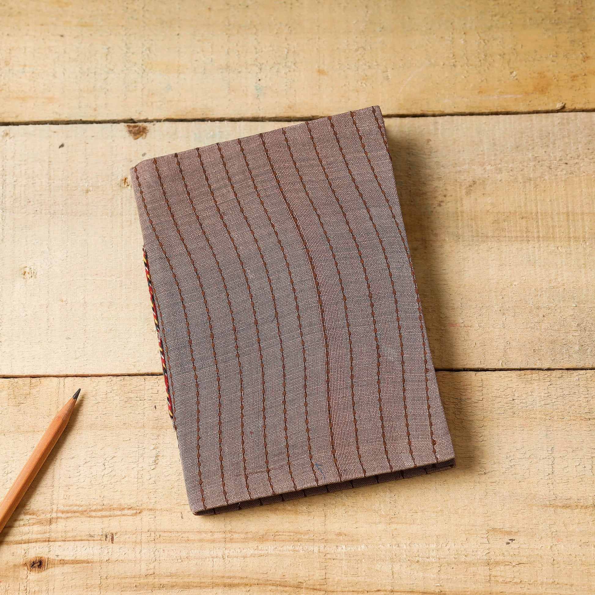 Brown - Kantha Stitch Fabric Cover Handmade Paper Notebook (7 x 5 in)
