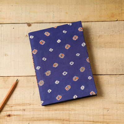 Blue - Bandhani Fabric Cover Handmade Paper Notebook (7 x 5 in)