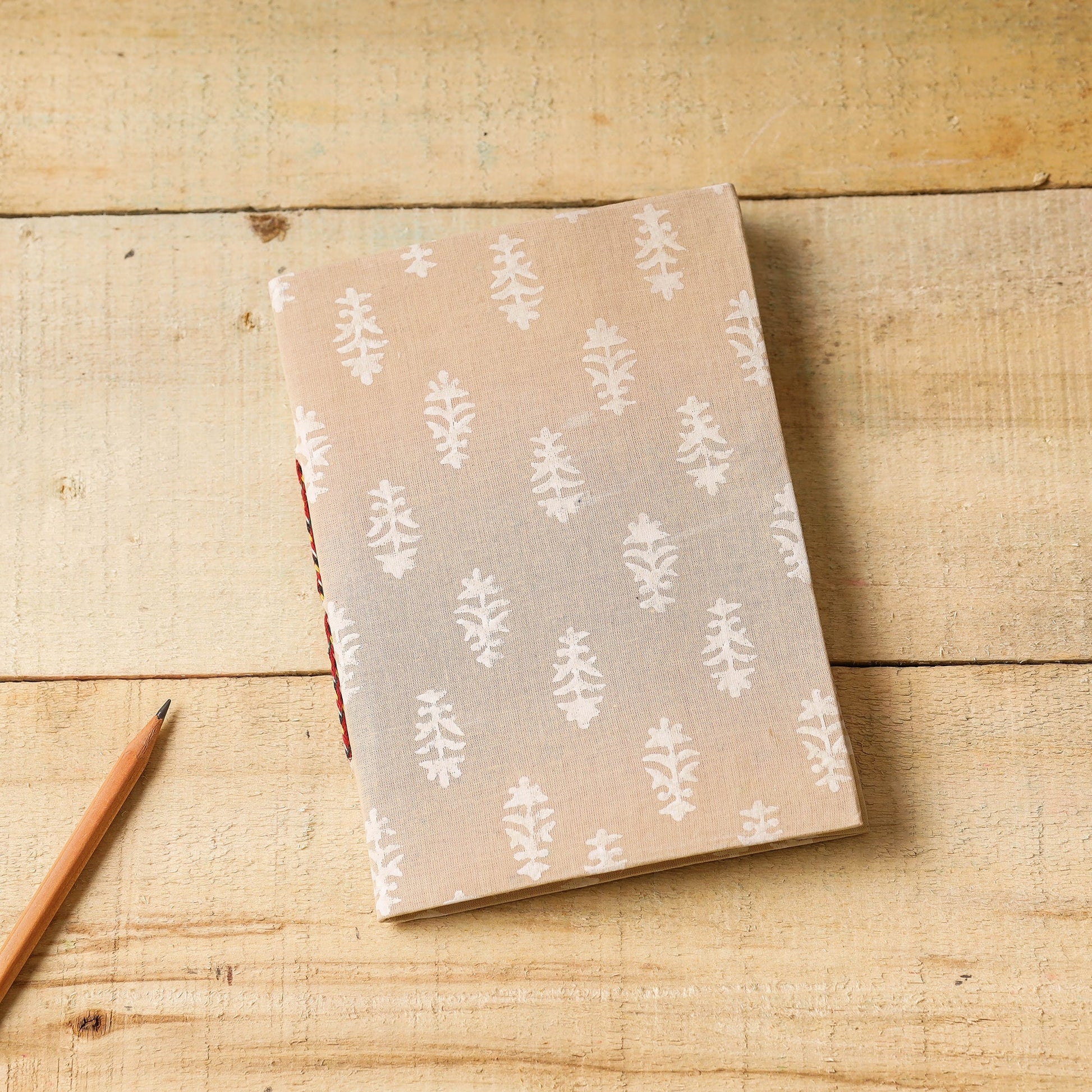 Brown - Sanganeri Fabric Cover Handmade Paper Notebook (7 x 5 in)