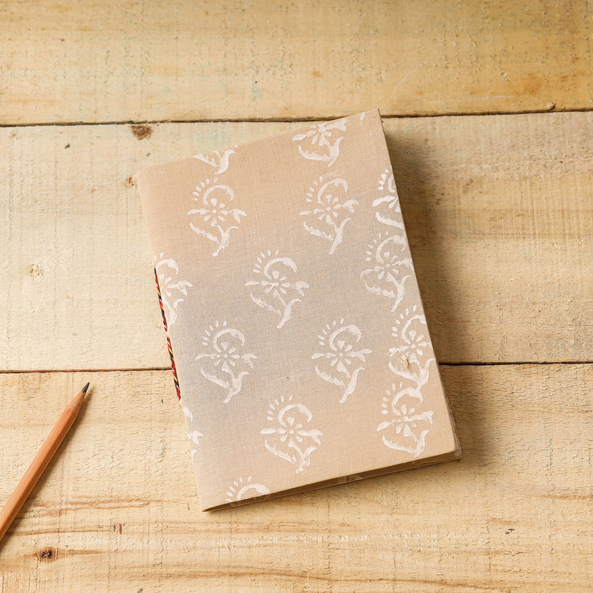 Brown - Sanganeri Fabric Cover Handmade Paper Notebook (7 x 5 in)