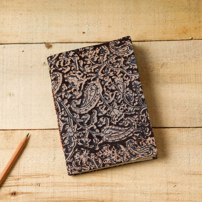 Black - Kalamkari Fabric Cover Handmade Paper Notebook (7 x 5 in)