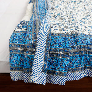 Blue - Double - Sanganeri Printed Reversible Soft Cotton Quilt / Blanket (104 x 88 in)