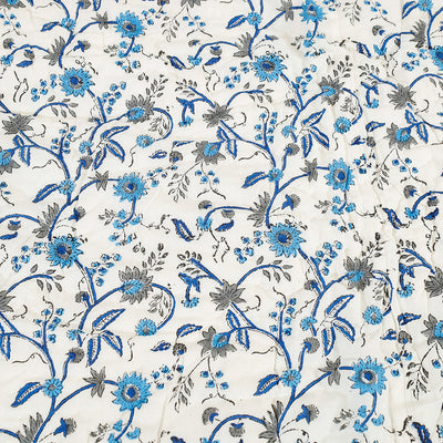 Blue - Double - Sanganeri Printed Reversible Soft Cotton Quilt / Blanket (104 x 88 in)
