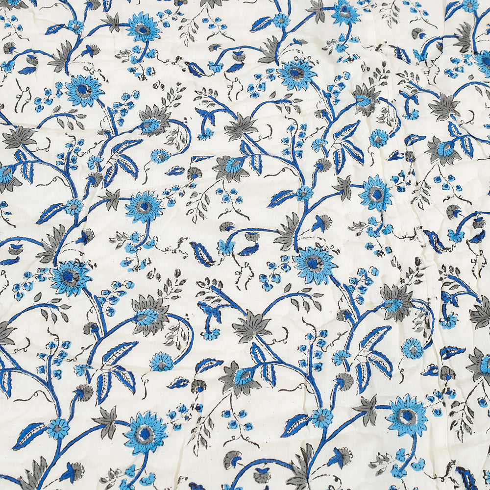 Blue - Double - Sanganeri Printed Reversible Soft Cotton Quilt / Blanket (104 x 88 in)