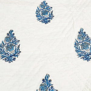 Blue - Double - Sanganeri Printed Reversible Soft Cotton Quilt / Blanket (104 x 88 in)
