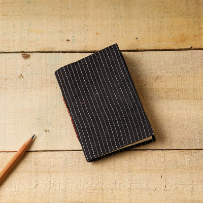 Black - Kantha Stitch Fabric Cover Handmade Paper Notebook (5 x 3.5 in)
