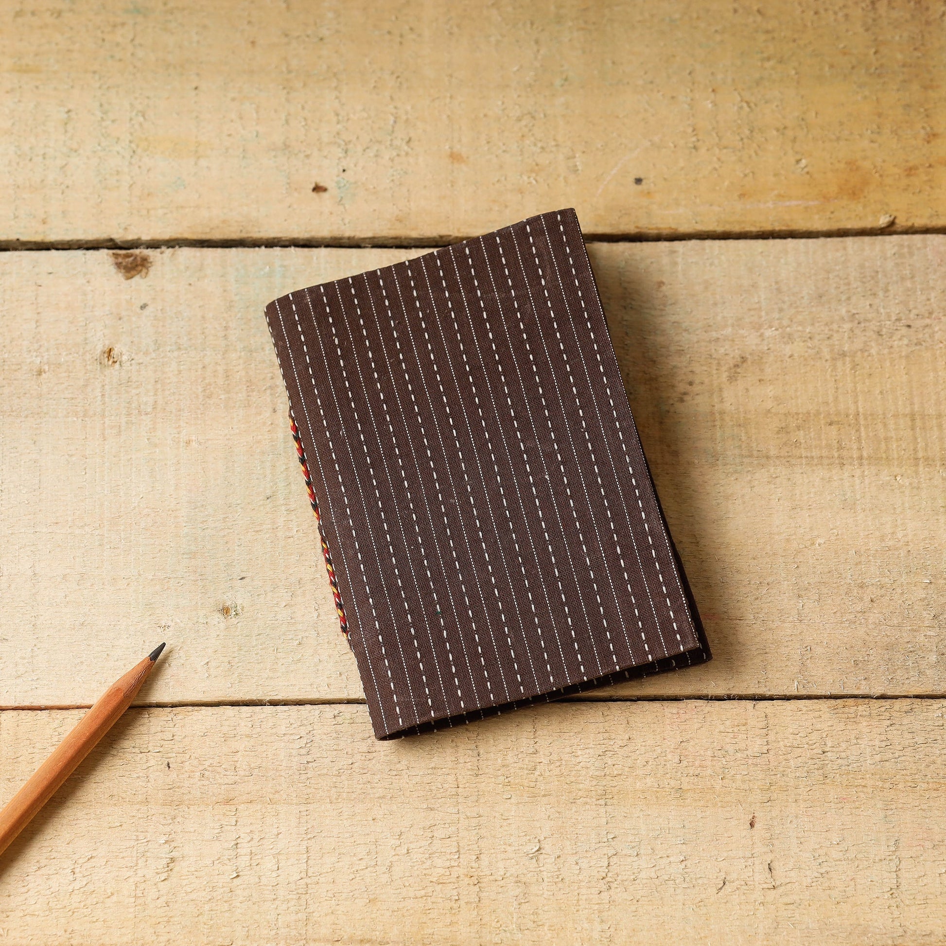 Brown - Kantha Stitch Fabric Cover Handmade Paper Notebook (5 x 3.5 in)