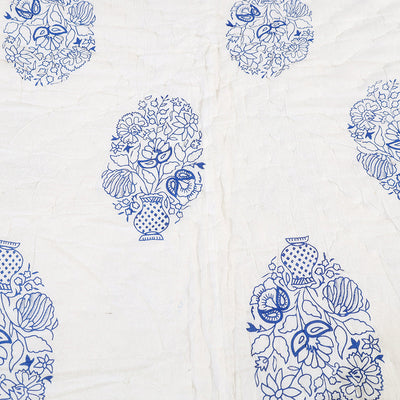 Blue - Double - Sanganeri Printed Reversible Soft Cotton Quilt / Blanket (104 x 88 in)