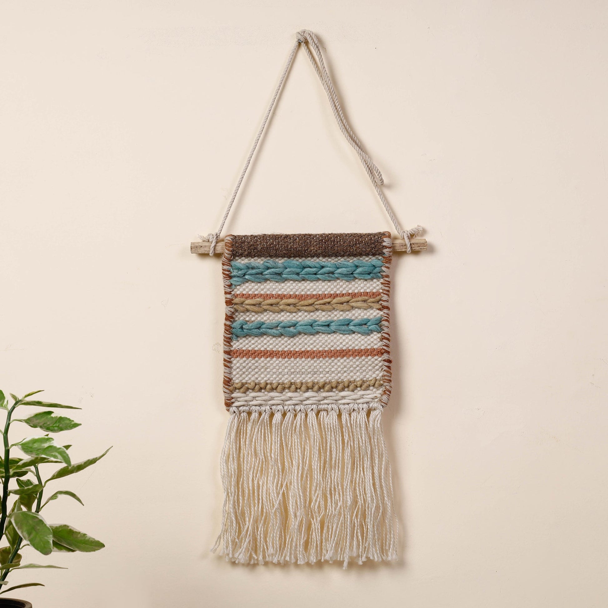Bhadohi Handwoven Wool Geometric Fringed Wall Hanging