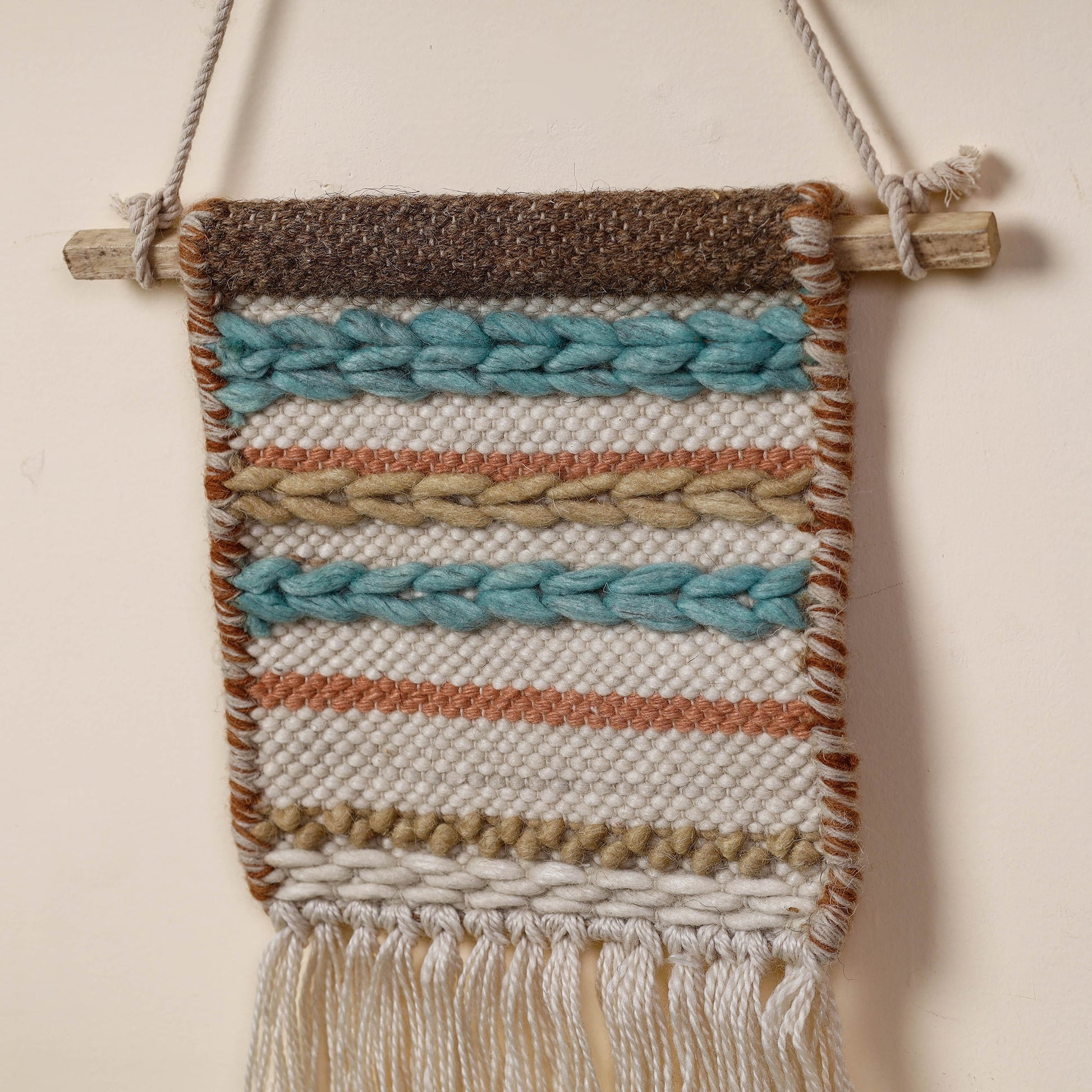 Bhadohi Handwoven Wool Geometric Fringed Wall Hanging