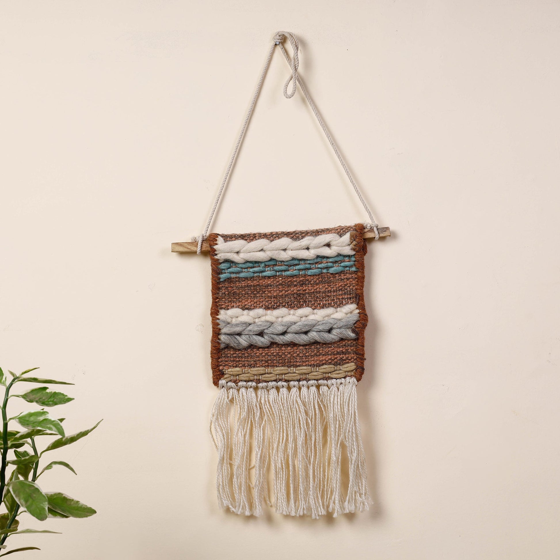 Bhadohi Handwoven Wool Geometric Fringed Wall Hanging