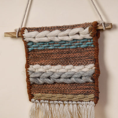 Bhadohi Handwoven Wool Geometric Fringed Wall Hanging