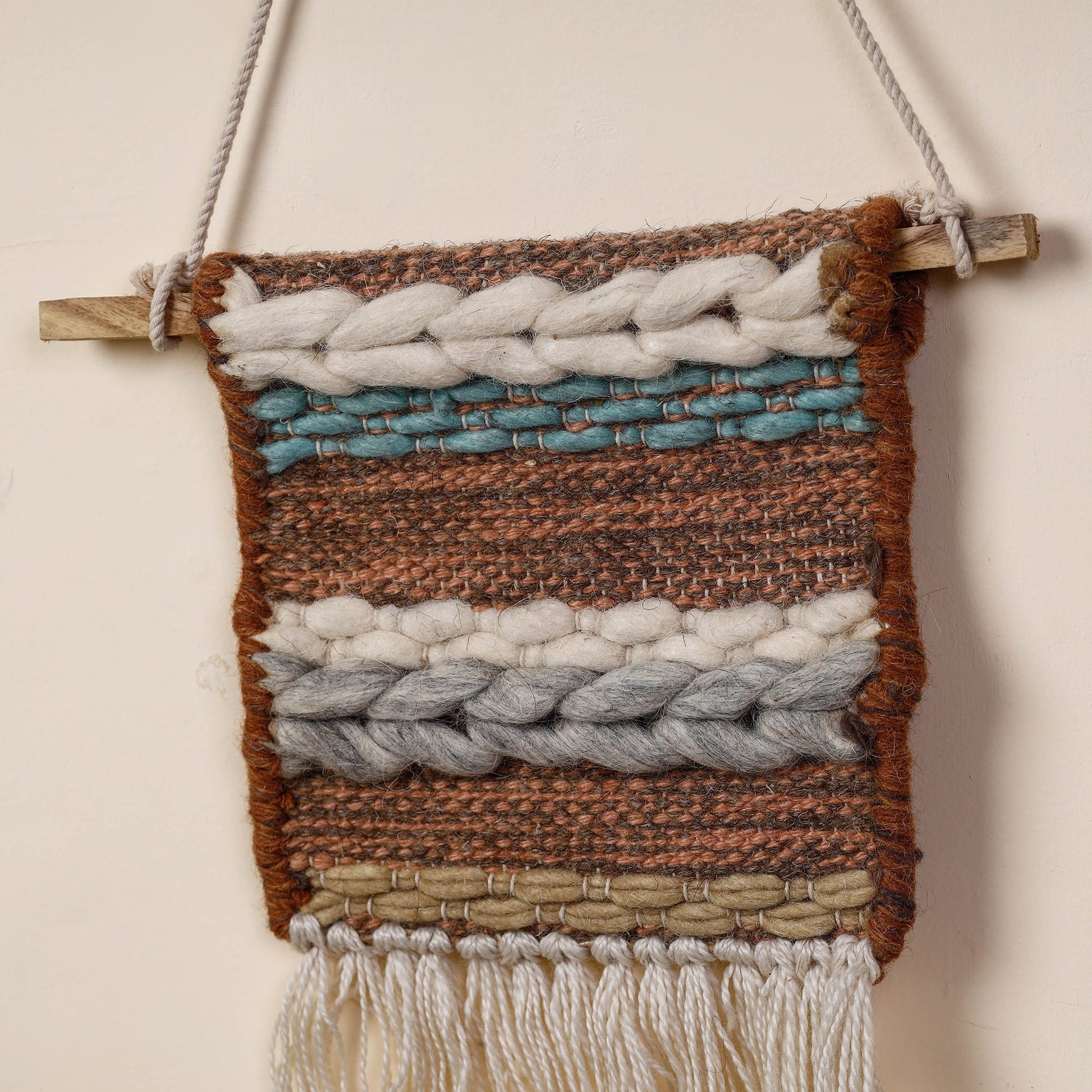 Bhadohi Handwoven Wool Geometric Fringed Wall Hanging
