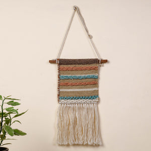 Bhadohi Handwoven Wool Geometric Fringed Wall Hanging