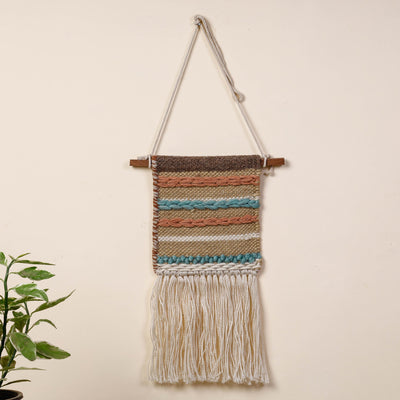 Bhadohi Handwoven Wool Geometric Fringed Wall Hanging