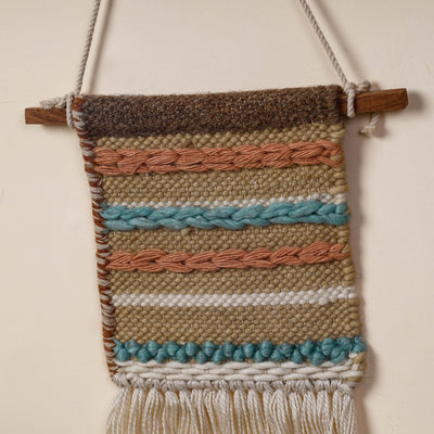 Bhadohi Handwoven Wool Geometric Fringed Wall Hanging