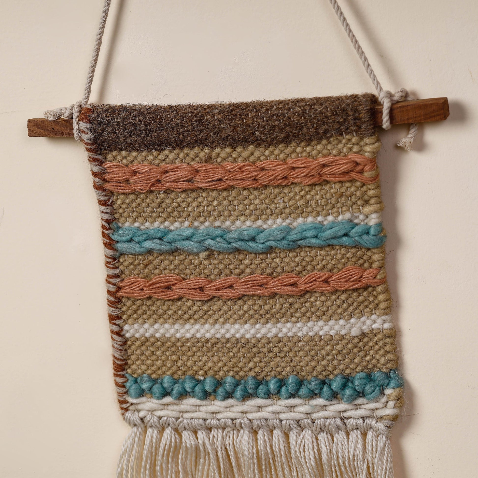 Bhadohi Handwoven Wool Geometric Fringed Wall Hanging
