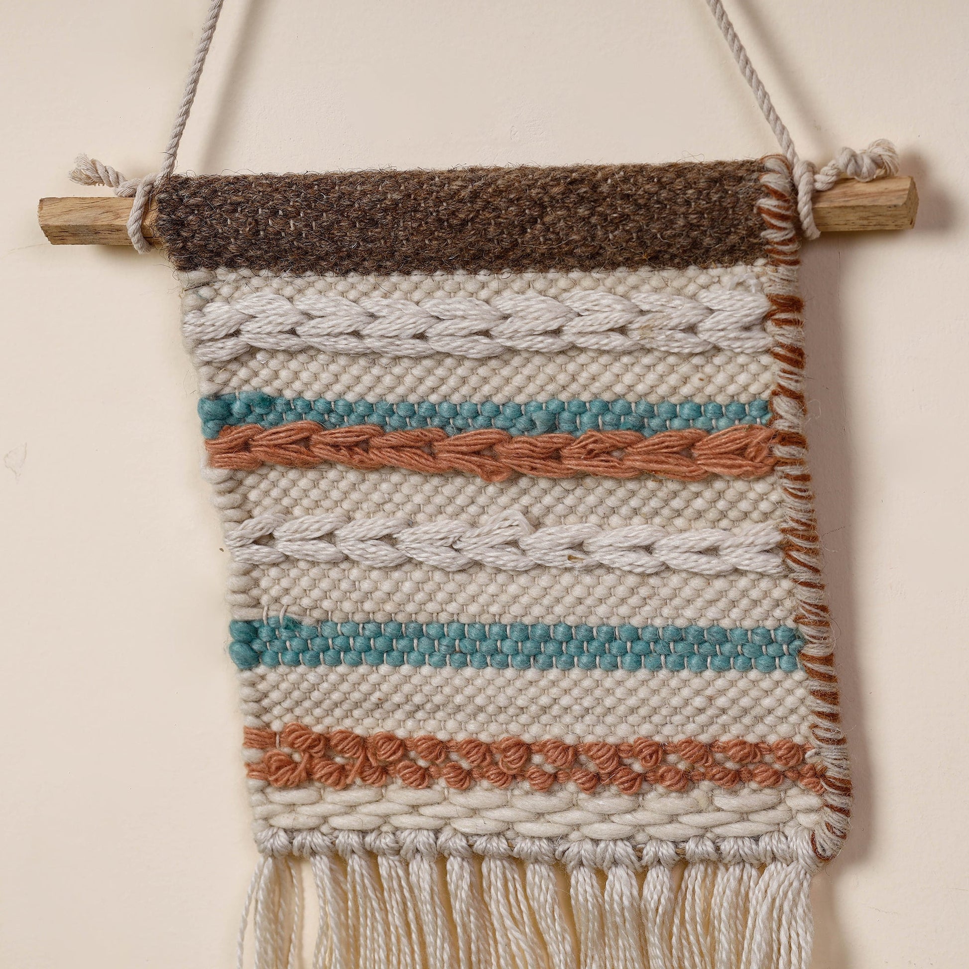 Bhadohi Handwoven Wool Geometric Fringed Wall Hanging