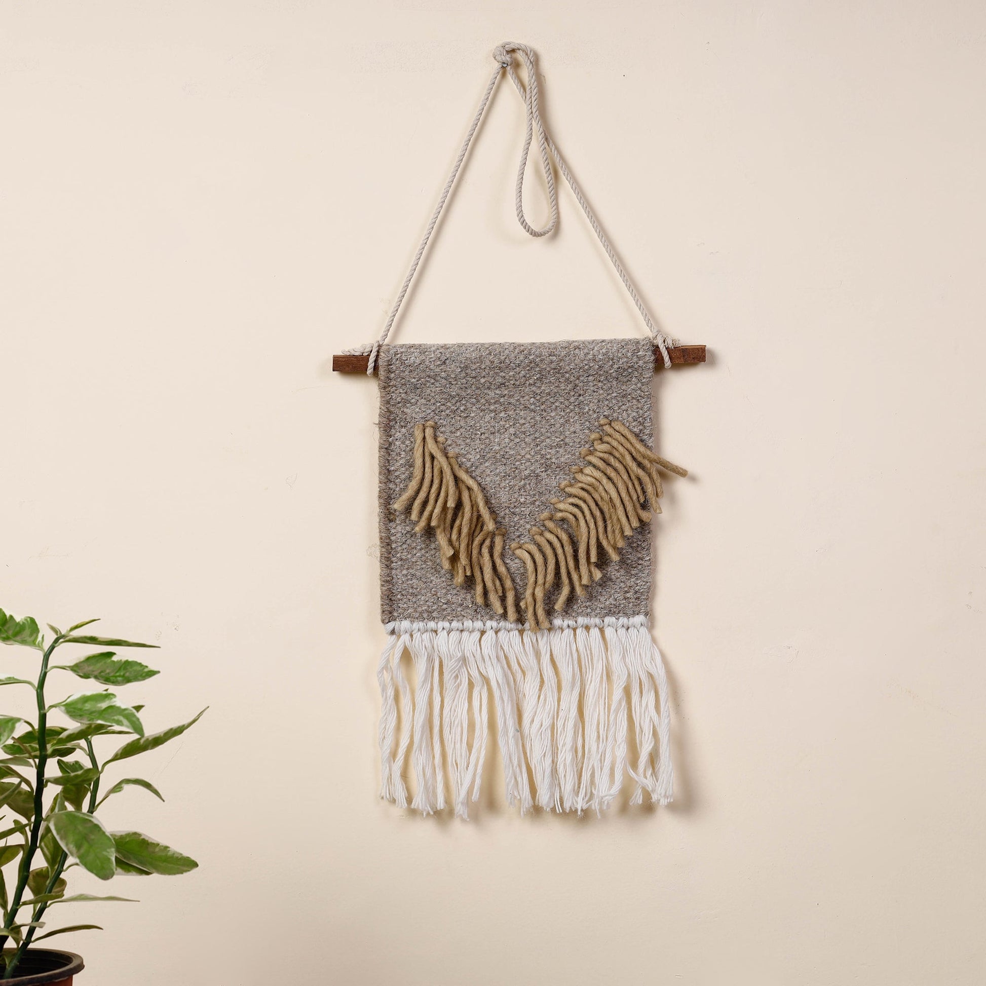 Bhadohi Handwoven Wool Geometric Fringed Wall Hanging