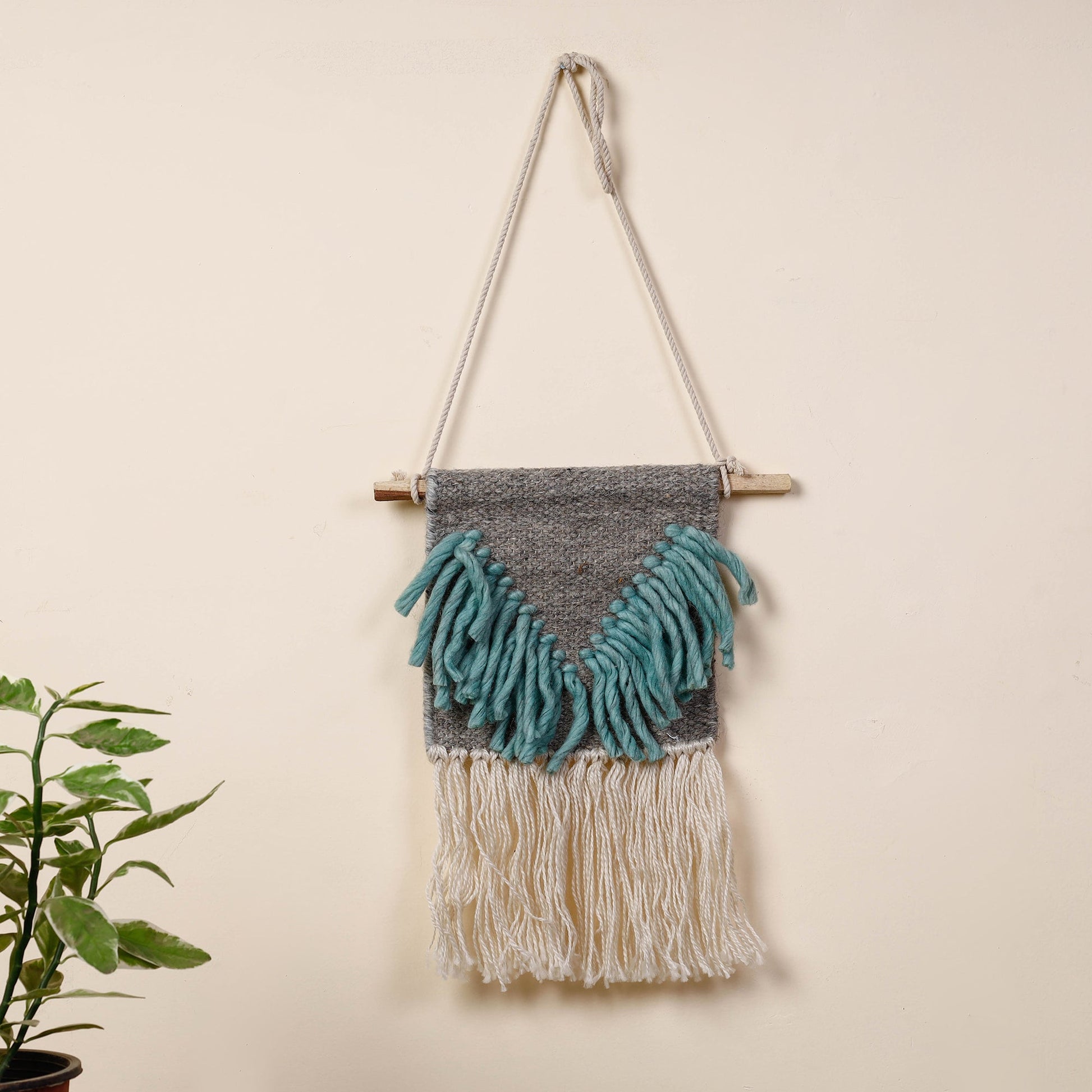 Bhadohi Handwoven Wool Geometric Fringed Wall Hanging