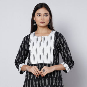 Black - Pochampally Ikat Weave Cotton Long Straight Kurta