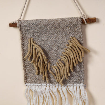 Bhadohi Handwoven Wool Geometric Fringed Wall Hanging