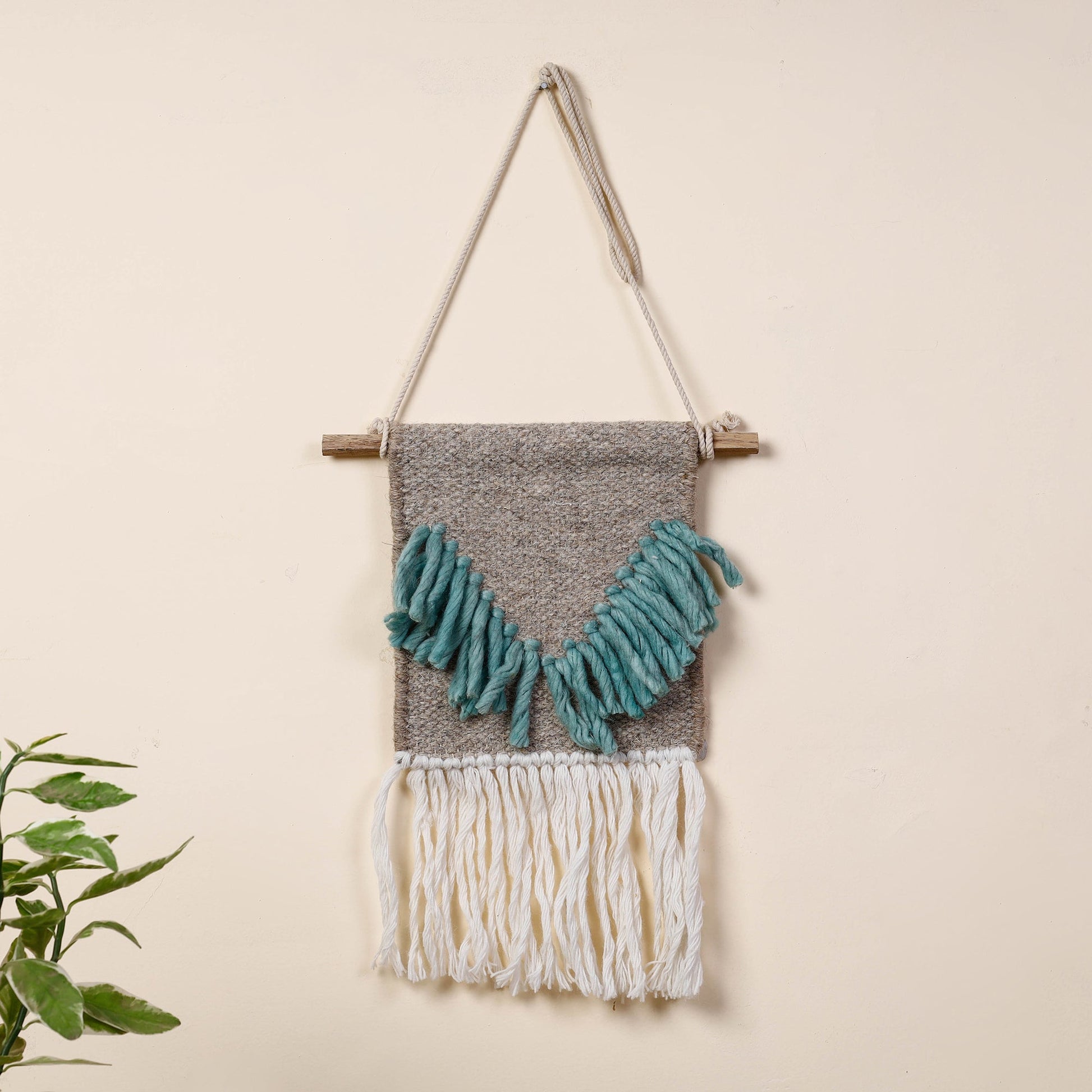Bhadohi Handwoven Wool Geometric Fringed Wall Hanging