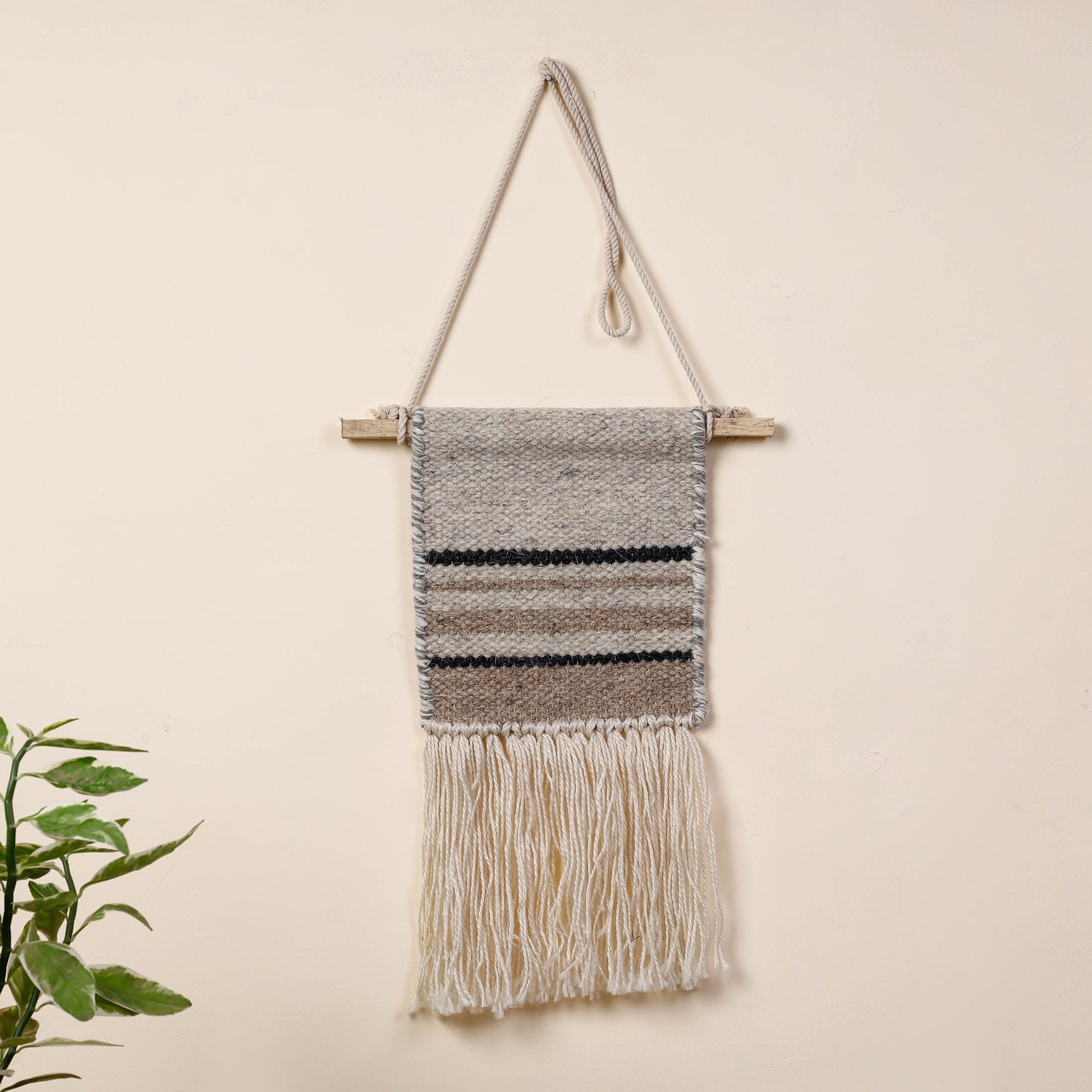 Bhadohi Handwoven Wool Geometric Fringed Wall Hanging