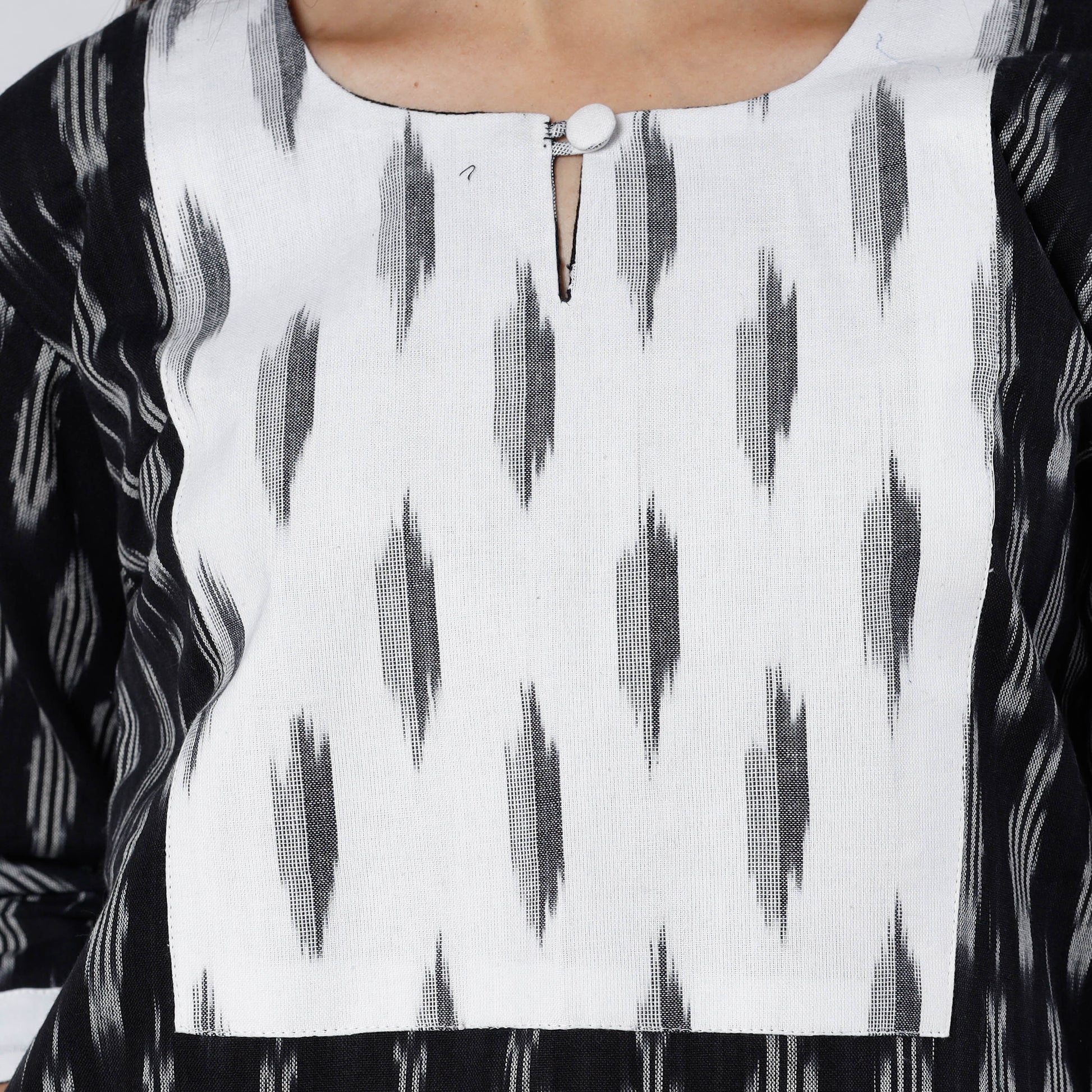 Black - Pochampally Ikat Weave Cotton Long Straight Kurta