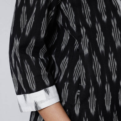 Black - Pochampally Ikat Weave Cotton Long Straight Kurta
