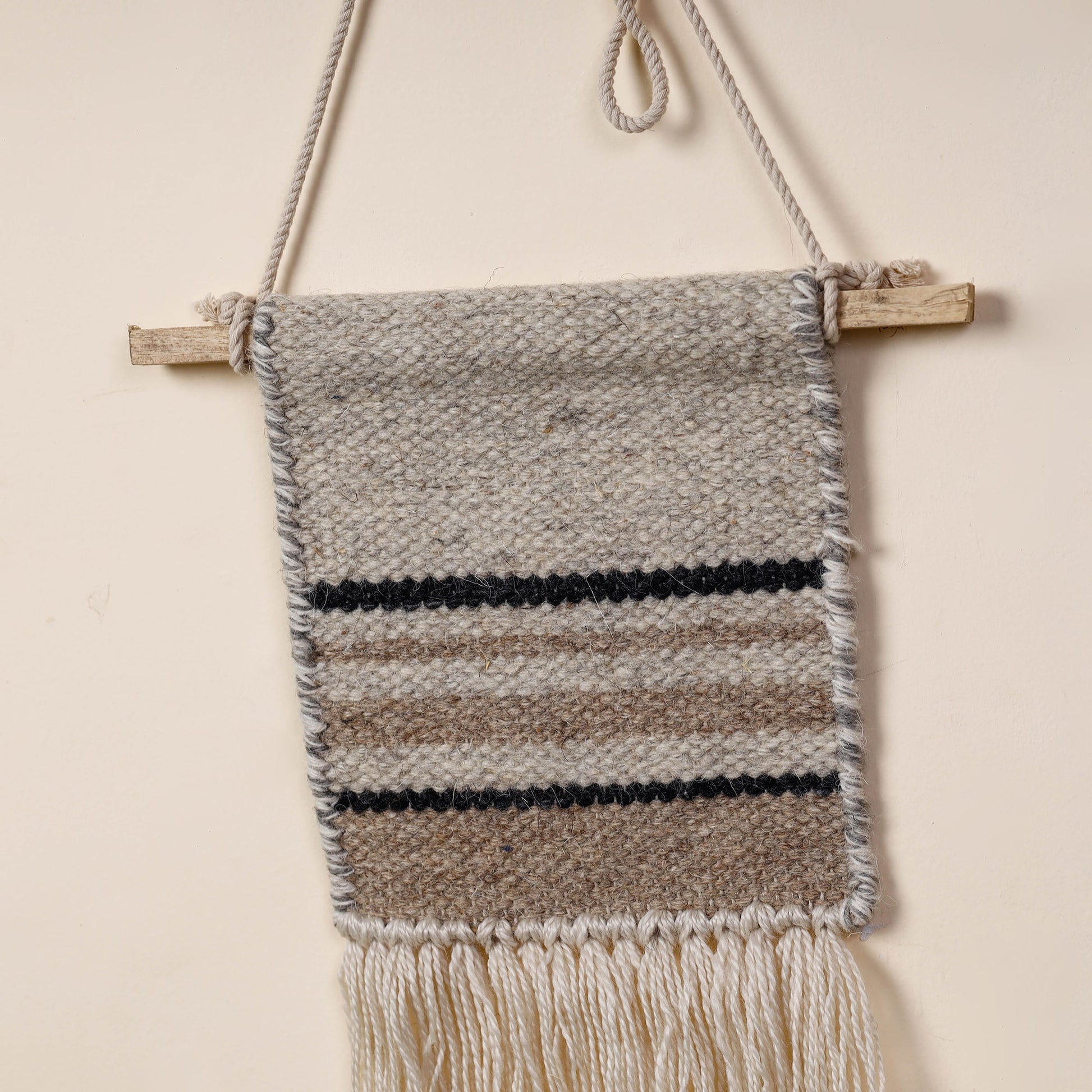 Bhadohi Handwoven Wool Geometric Fringed Wall Hanging