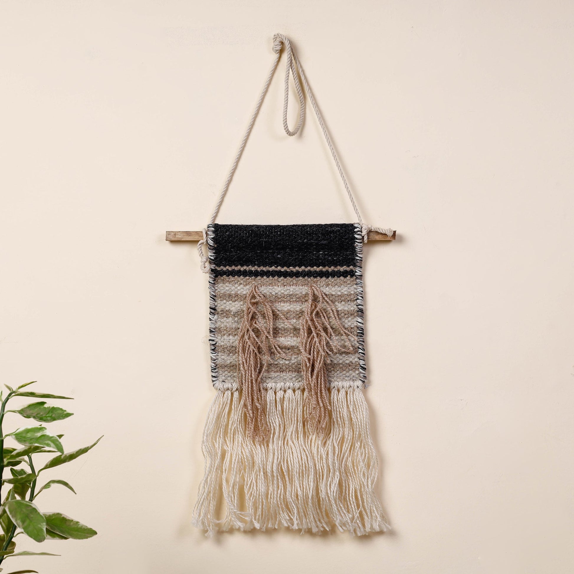Bhadohi Handwoven Wool Geometric Fringed Wall Hanging