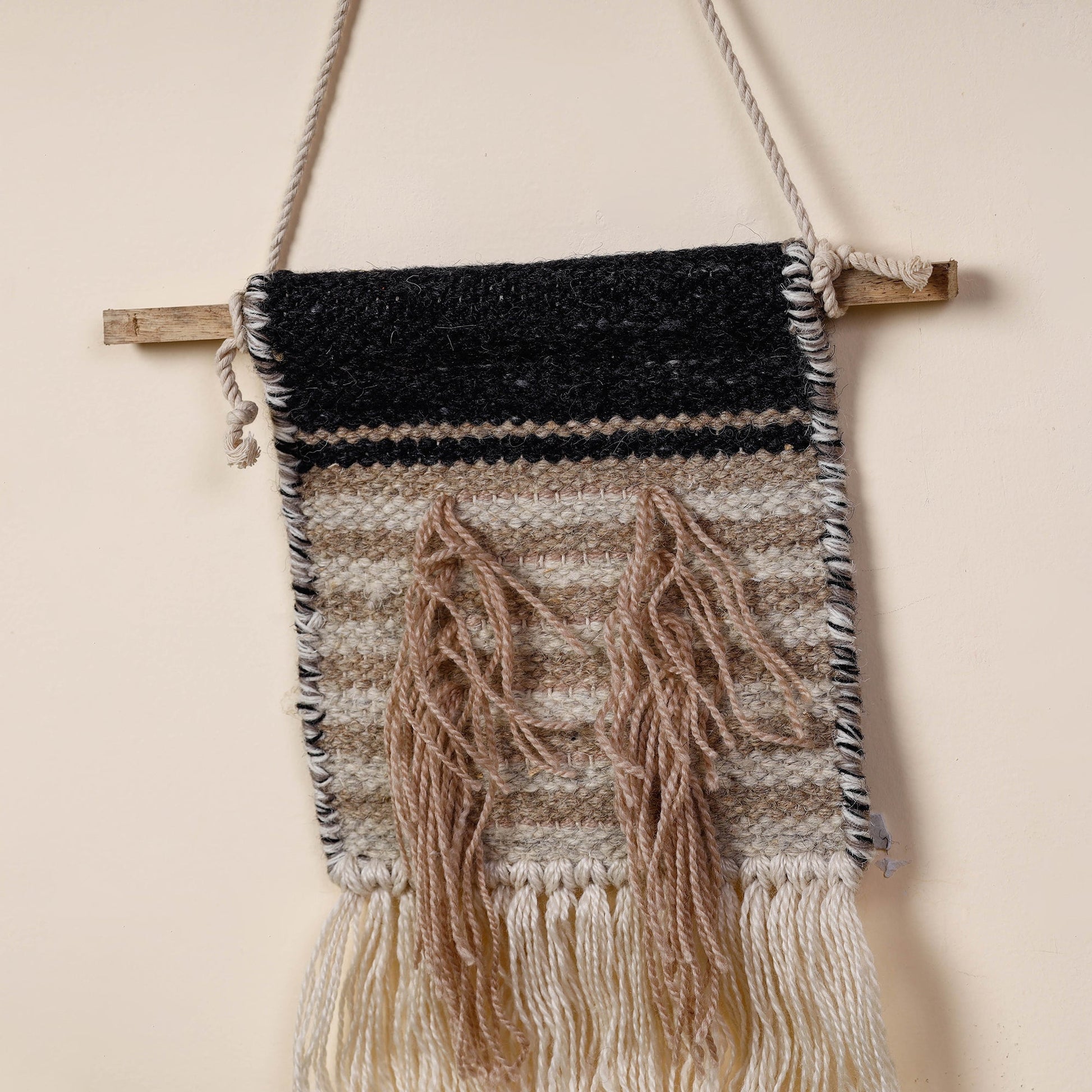 Bhadohi Handwoven Wool Geometric Fringed Wall Hanging