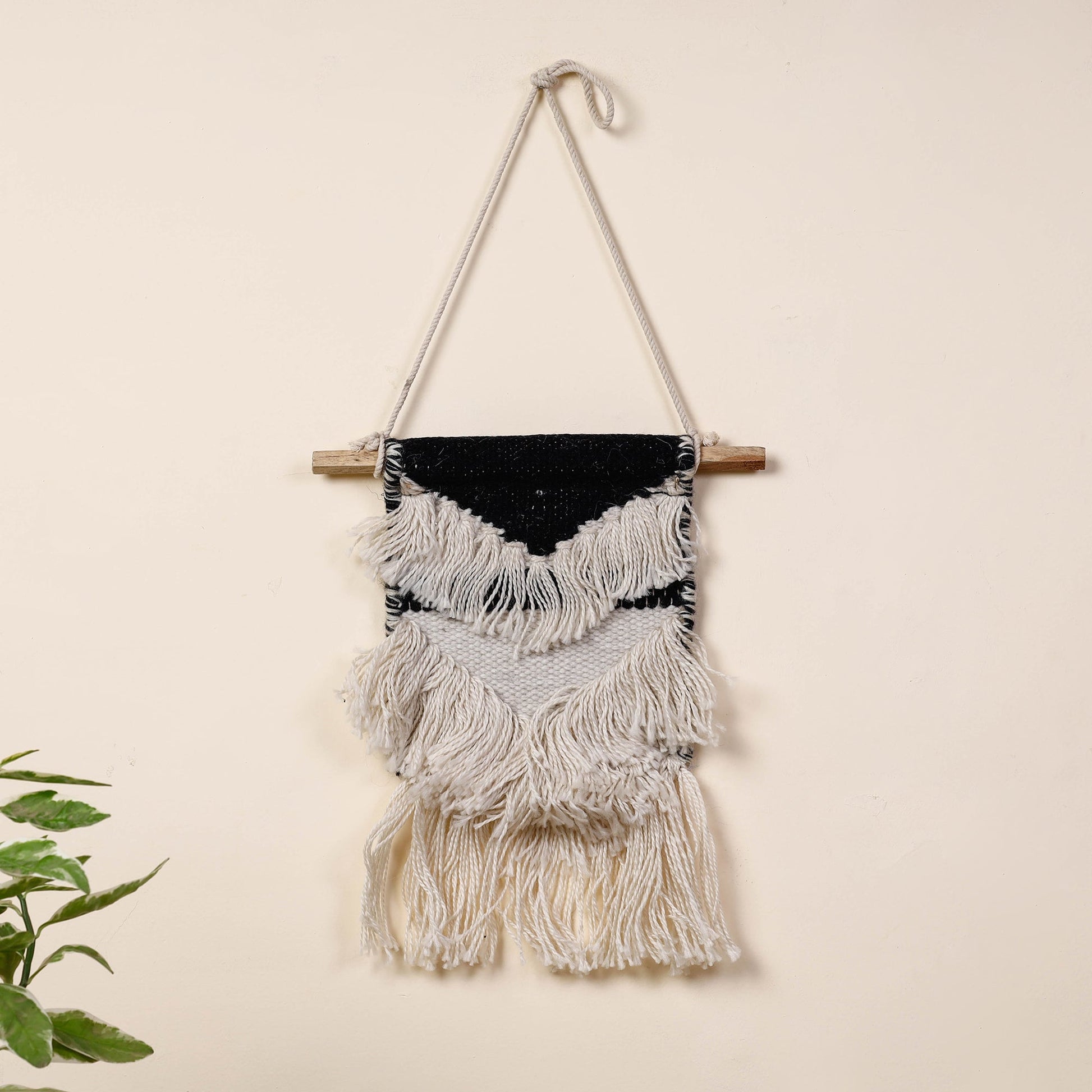 Bhadohi Handwoven Wool Geometric Fringed Wall Hanging