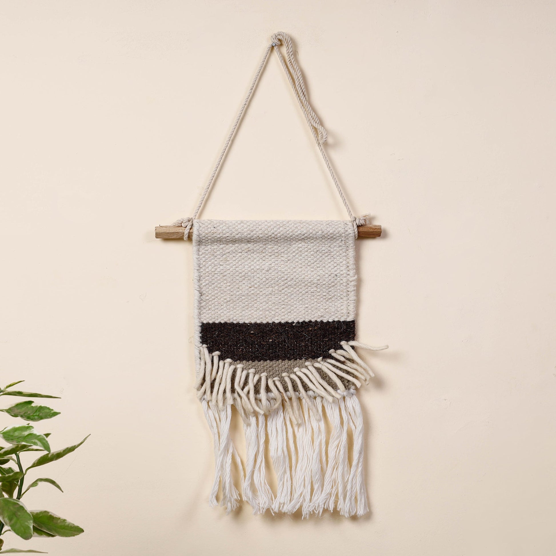 Bhadohi Handwoven Wool Geometric Fringed Wall Hanging