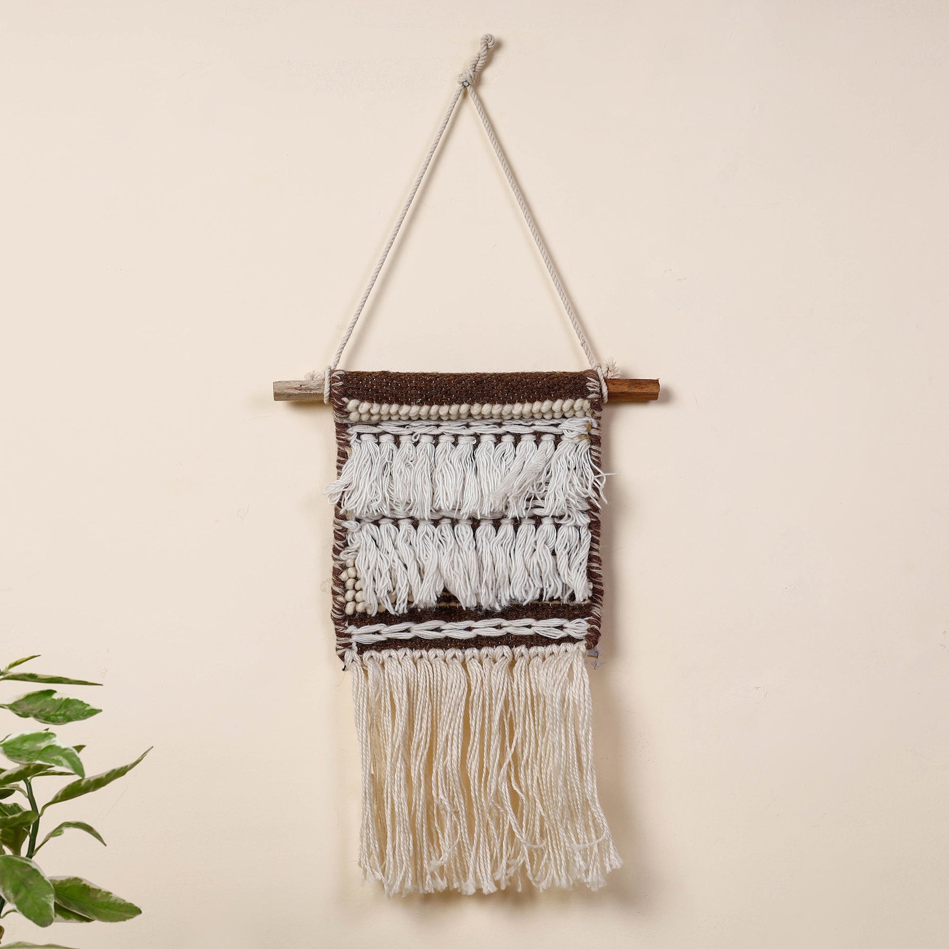 Bhadohi Handwoven Wool Geometric Fringed Wall Hanging