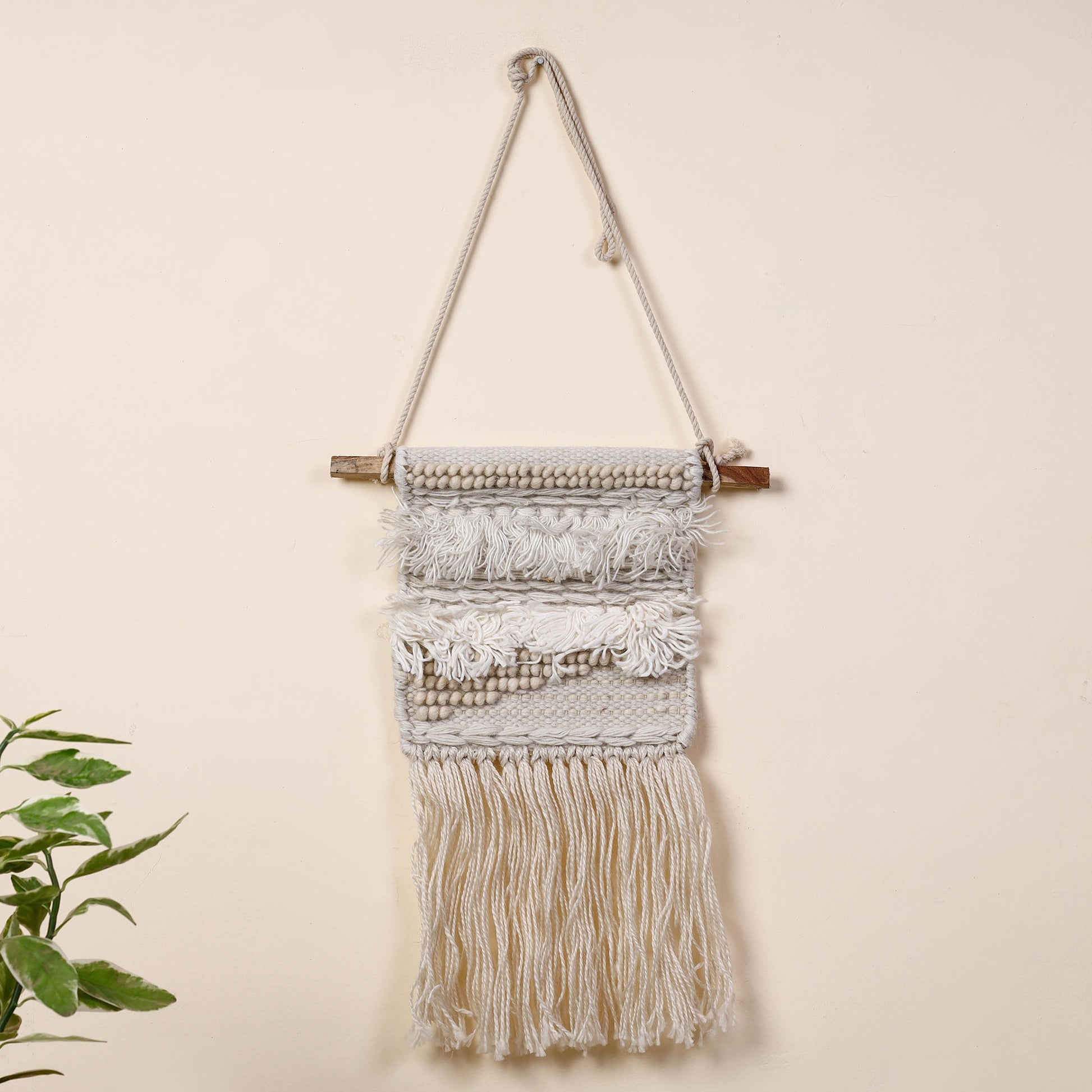 Bhadohi Handwoven Wool Geometric Fringed Wall Hanging