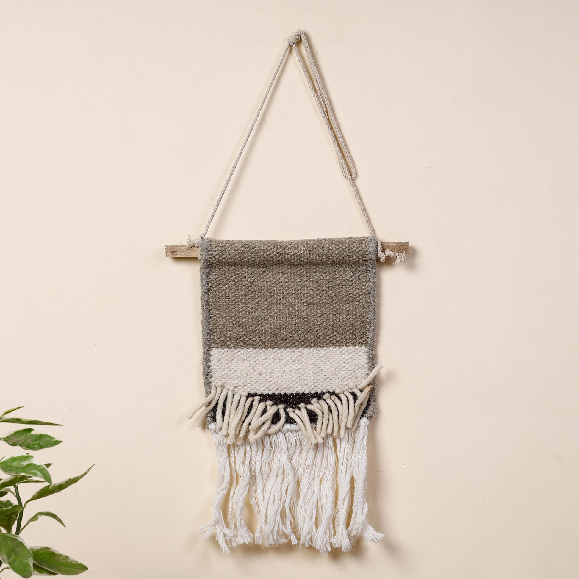 Bhadohi Handwoven Wool Geometric Fringed Wall Hanging