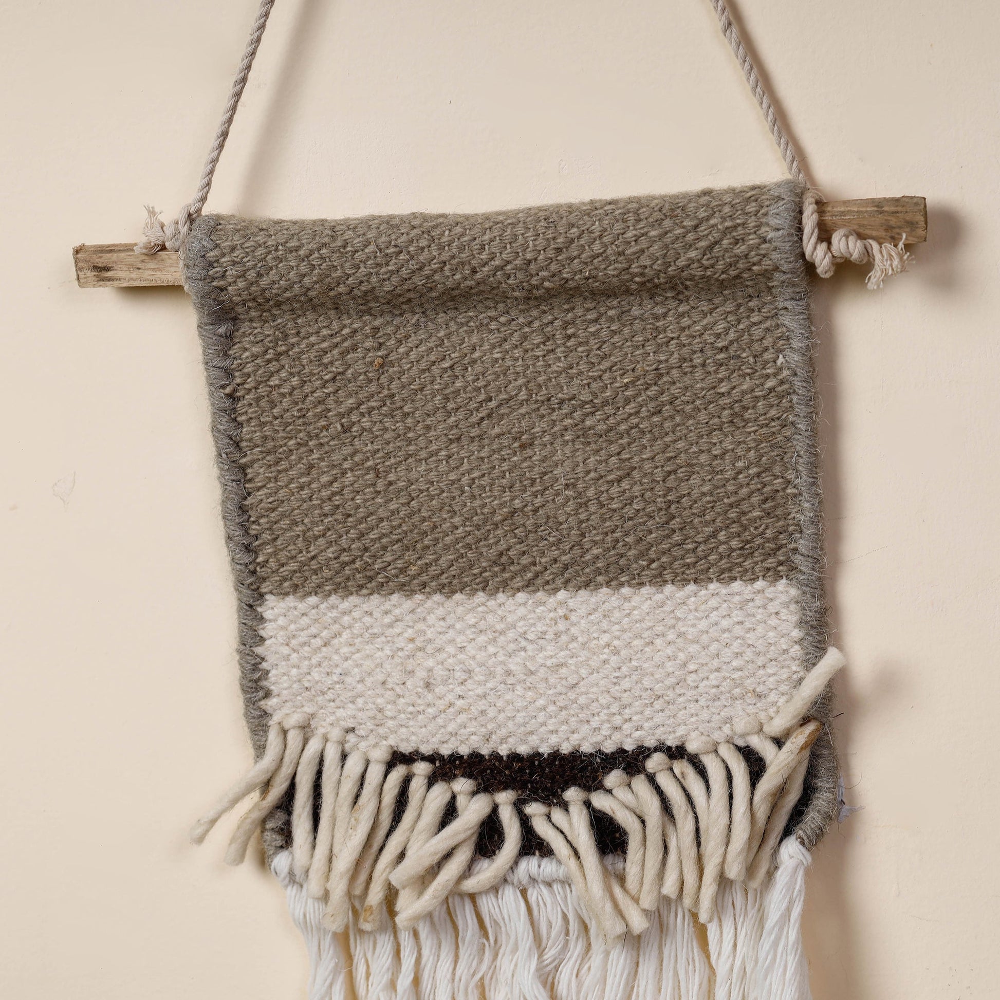 Bhadohi Handwoven Wool Geometric Fringed Wall Hanging