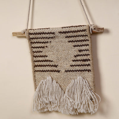 Bhadohi Handwoven Wool Geometric Fringed Wall Hanging