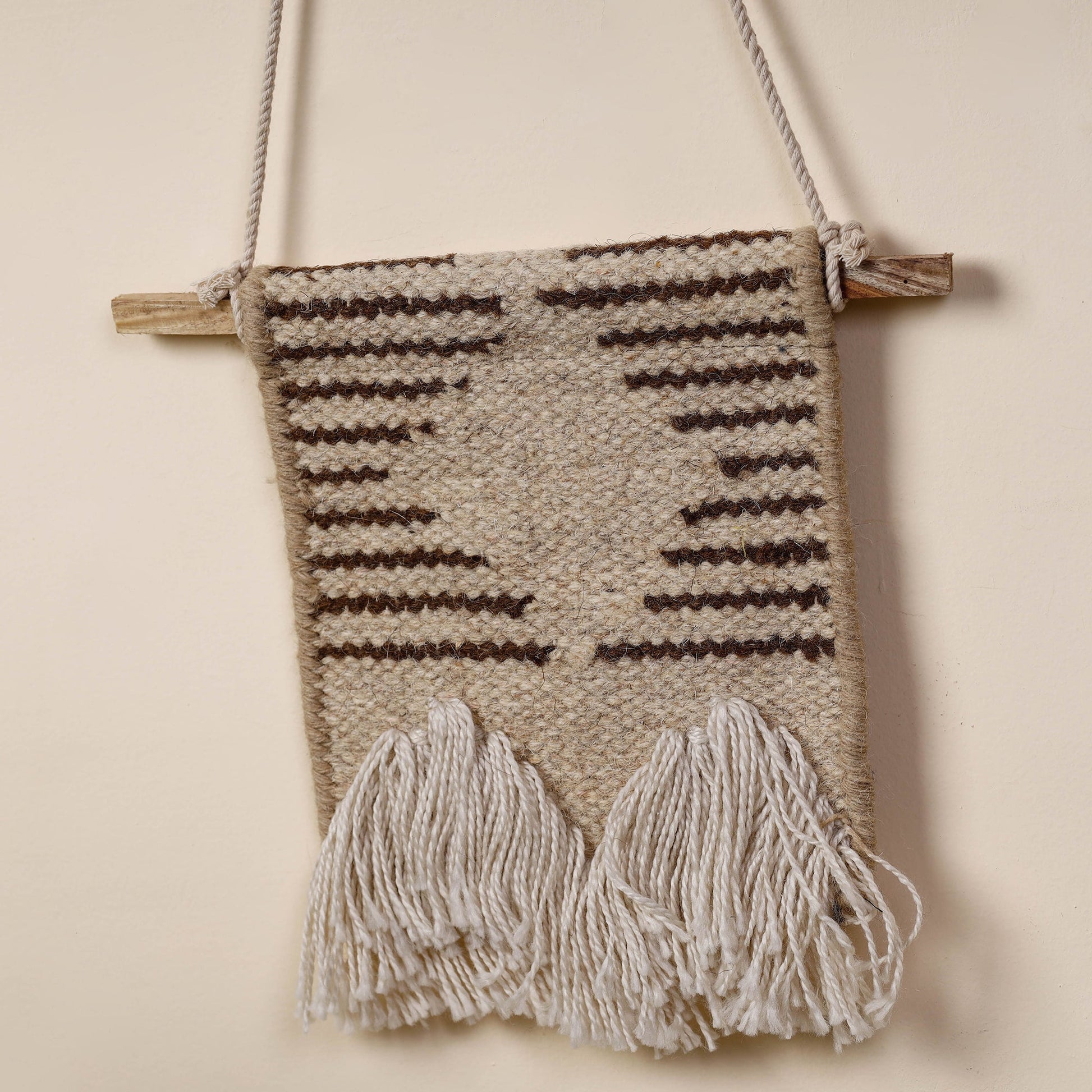 Bhadohi Handwoven Wool Geometric Fringed Wall Hanging