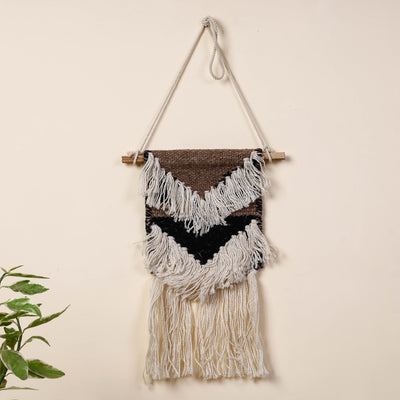 Bhadohi Handwoven Wool Geometric Fringed Wall Hanging