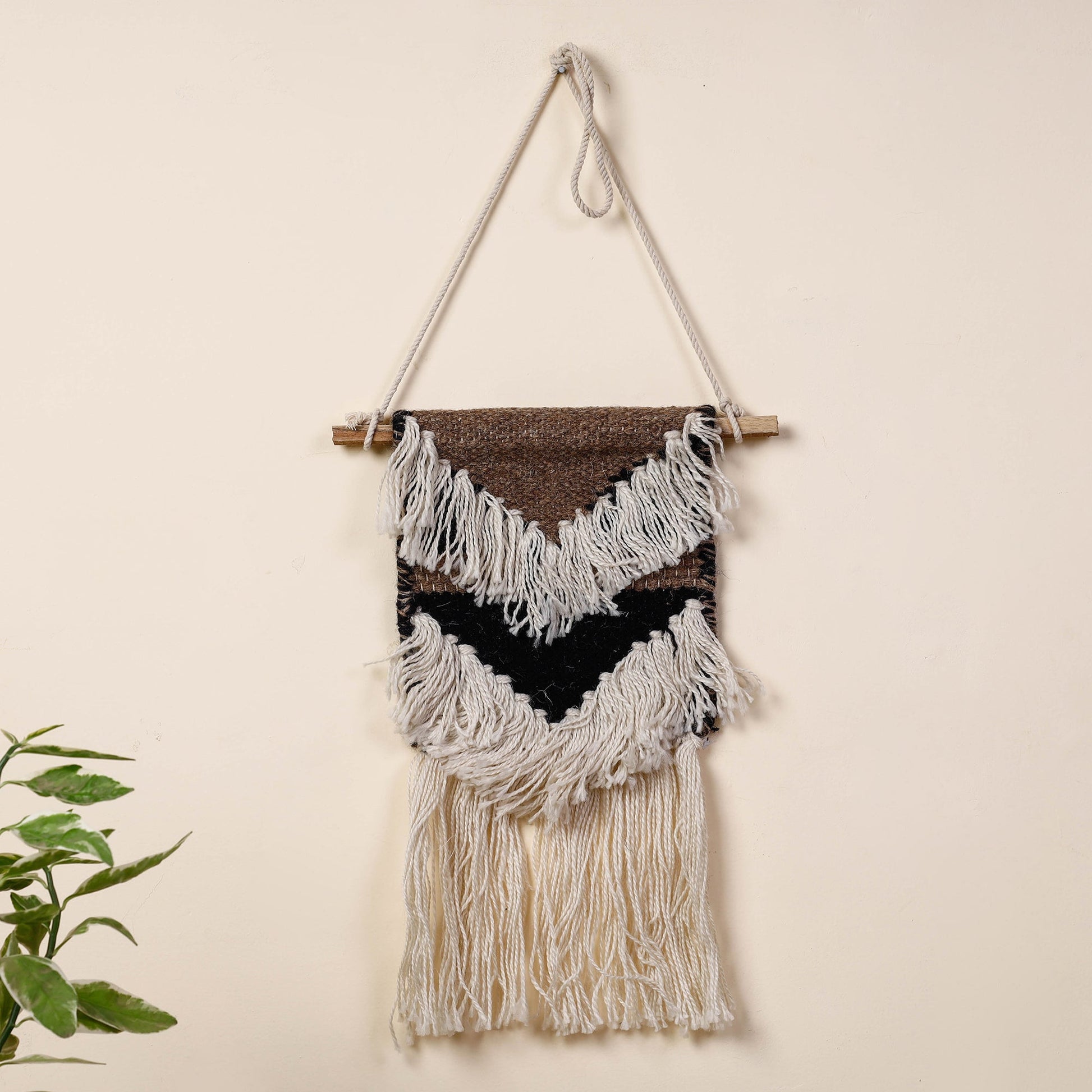 Bhadohi Handwoven Wool Geometric Fringed Wall Hanging
