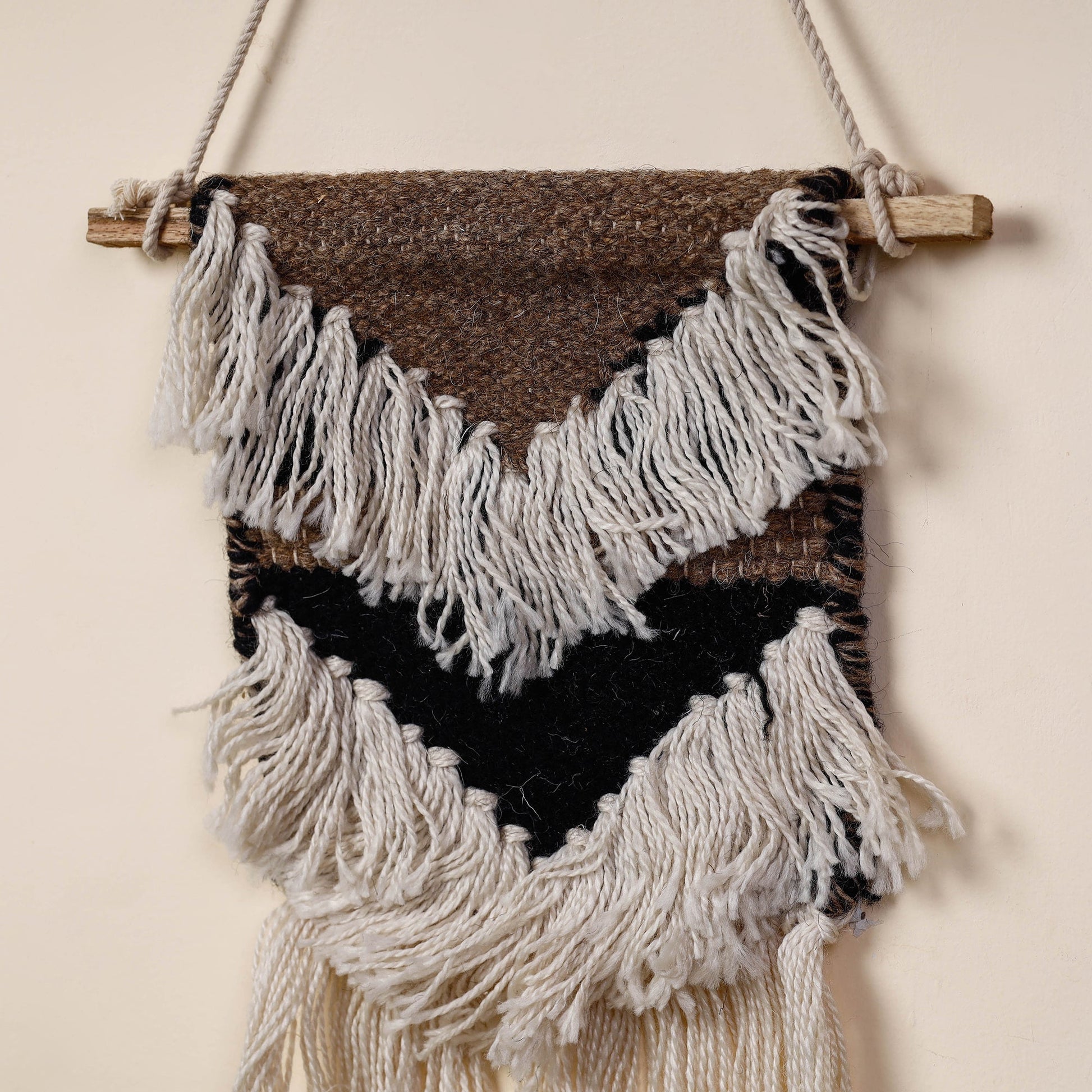 Bhadohi Handwoven Wool Geometric Fringed Wall Hanging